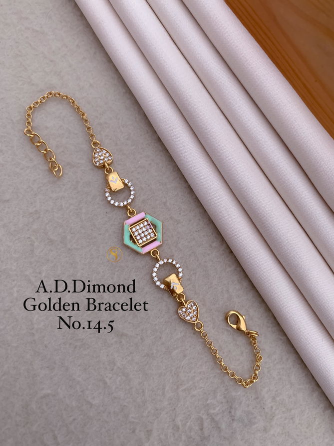 6 AD Designer Diamond Golden Fancy Bracelets Wholesale Price In Surat
